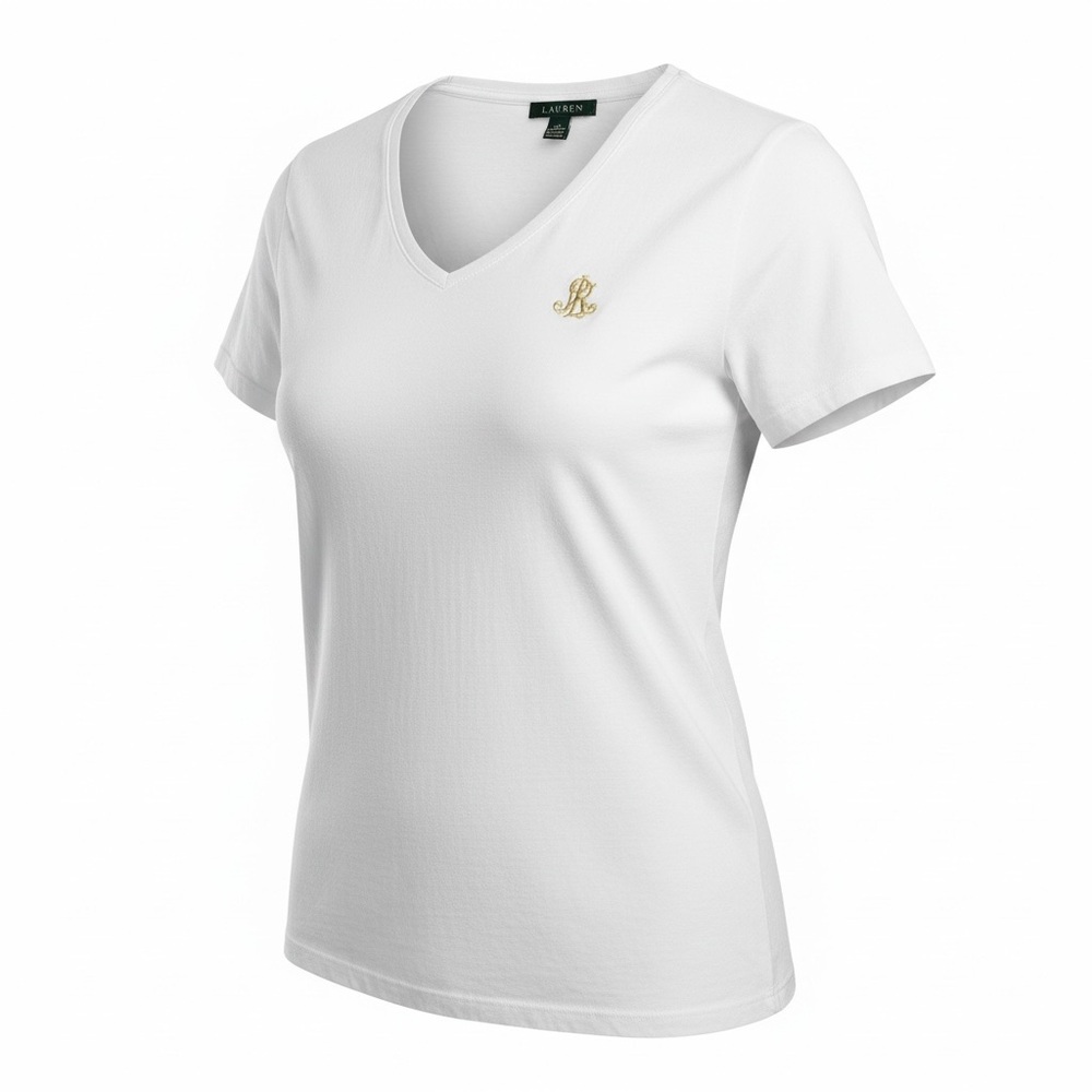 Ralph Lauren White Tee with Gold Logo